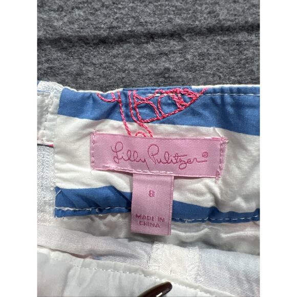 Lilly Pulitzer Jarvey Blue White Striped Turtle Bow Skort Womens Size 8 - Picture 11 of 13